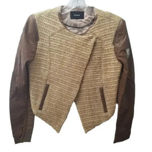 Rudsak Benedetia Straw Leather Cropped Tan  Brown Jacket S
